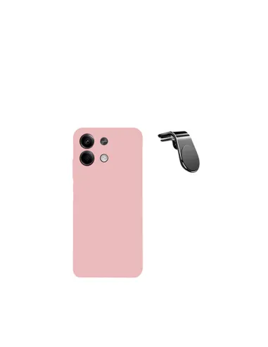 Kit Suporte Magnético L + Capa Silicone Líquido  para Xiaomi Redmi Note 13 - Rosa