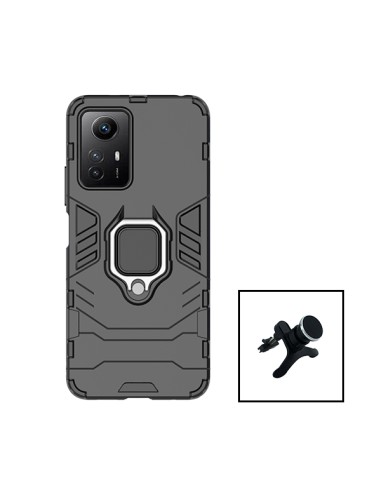Kit Suporte Magnético de Carro Reforçado + Capa 3X1 Military Defender para Xiaomi Redmi Note 12S - Preto