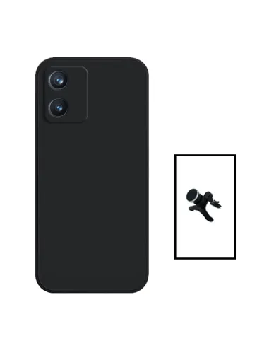 Kit Suporte Magnético Reforçado + Capa Silicone Líquido para Alcatel 1B (2022) - Preto