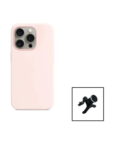 Kit Suporte Magnético Reforçado + Capa Silicone Líquido para Apple iPhone 15 Pro Max - Rosa