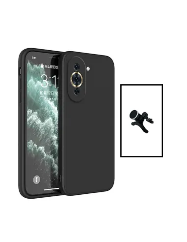 Kit Suporte Magnético Reforçado + Capa Silicone Líquido para Huawei Nova 10 - Preto