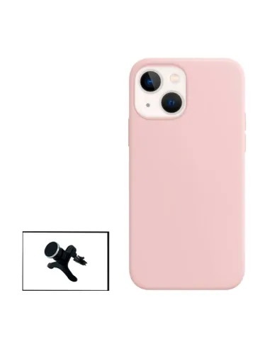 Kit Suporte Magnético Reforçado + Capa Silicone Líquido para iPhone 13 Mini - Rosa