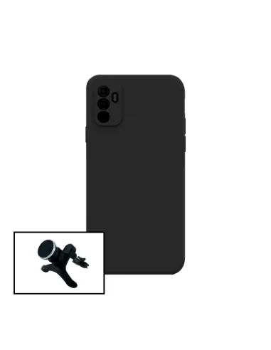 Kit Suporte Magnético Reforçado + Capa Silicone Líquido para Oppo F19 Pro+ 5G - Preto