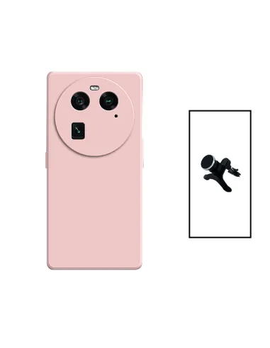 Kit Suporte Magnético Reforçado + Capa Silicone Líquido para Oppo Find X6 - Rosa