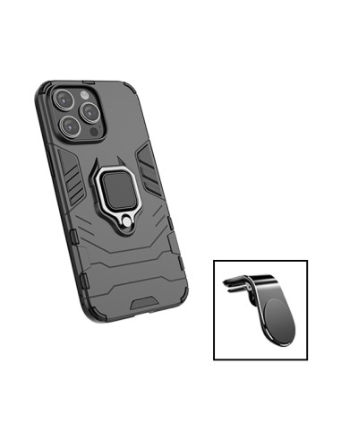 Kit Suporte Magnético L Safe Driving Carro + Capa 3X1 Military Defender para Apple iPhone 15 Plus - Preto