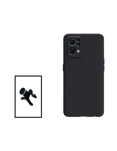 Kit Suporte Magnético Reforçado + Capa Silicone Líquido para Oppo Reno7 Pro 5G - Preto