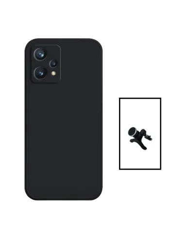 Kit Suporte Magnético Reforçado + Capa Silicone Líquido para Realme 9 5G - Preto