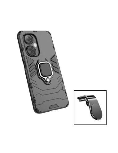 Kit Suporte Magnético L Safe Driving Carro + Capa 3X1 Military Defender para onePlus Nord CE 3 Lite - Preto