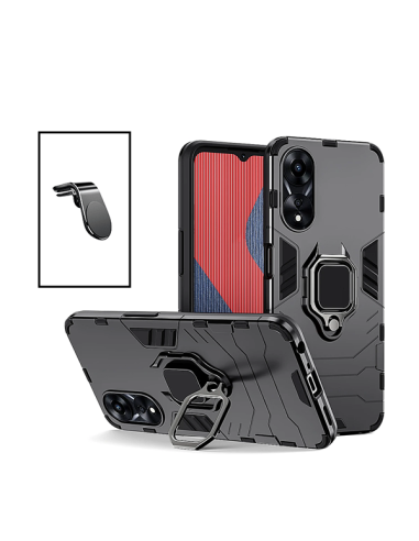 Kit Suporte Magnético L Safe Driving Carro + Capa 3X1 Military Defender para Oppo A58 - Preto