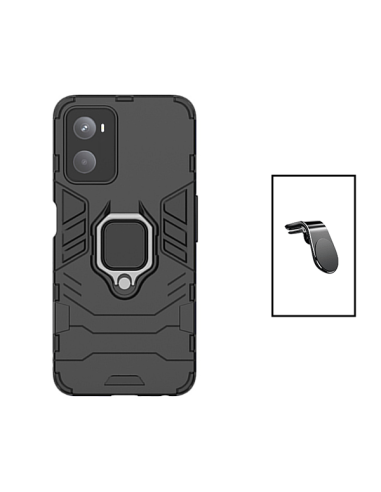 Kit Suporte Magnético L Safe Driving Carro + Capa 3X1 Military Defender para Oppo A76 - Preto