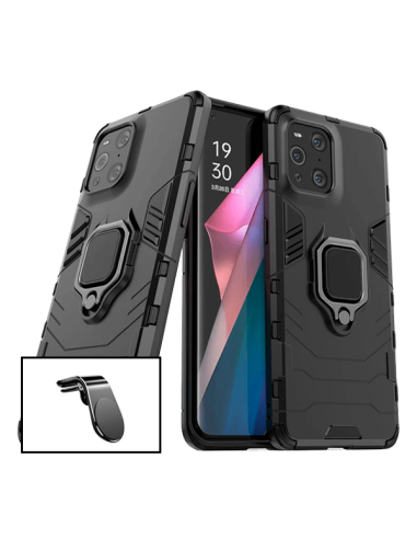 Kit Suporte Magnético L Safe Driving Carro + Capa 3X1 Military Defender para Oppo Find X3