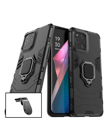 Kit Suporte Magnético L Safe Driving Carro + Capa 3X1 Military Defender para Oppo Find X3 Pro