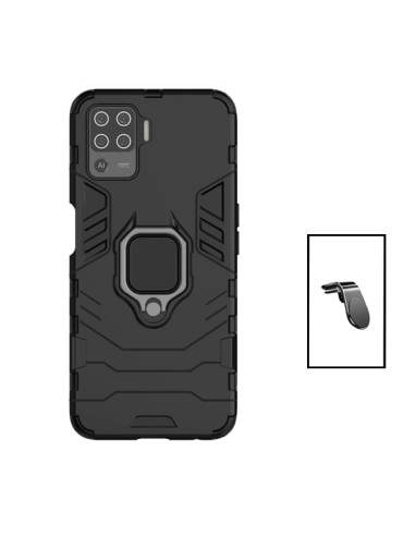 Kit Suporte Magnético L Safe Driving Carro + Capa 3X1 Military Defender para Oppo Reno5 Lite - Preto