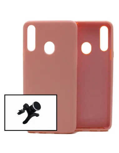 Kit Suporte Magnético Reforçado + Capa Silicone Líquido para Samsung Galaxy A20s - Rosa