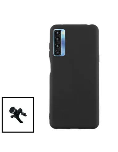 Kit Suporte Magnético Reforçado + Capa Silicone Líquido para TCL 20 5G - Preto