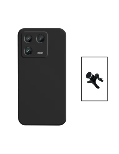 Kit Suporte Magnético Reforçado + Capa Silicone Líquido para Xiaomi 13 - Preto