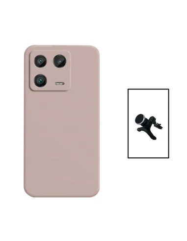 Kit Suporte Magnético Reforçado + Capa Silicone Líquido para Xiaomi 13 - Rosa