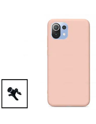 Kit Suporte Magnético Reforçado + Capa Silicone Líquido para Xiaomi Mi 11 Lite - Rosa