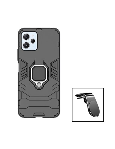Kit Suporte Magnético L Safe Driving Carro + Capa 3X1 Military Defender para Xiaomi Redmi 12 - Preto