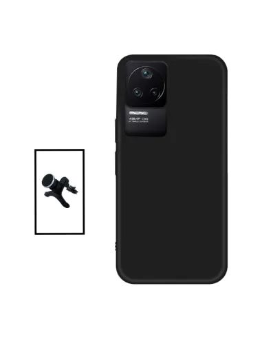 Kit Suporte Magnético Reforçado + Capa Silicone Líquido para Xiaomi Poco F4 5G - Preto