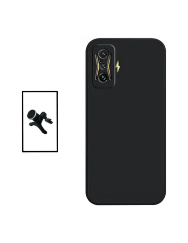 Kit Suporte Magnético Reforçado + Capa Silicone Líquido para Xiaomi Poco F4 GT - Preto