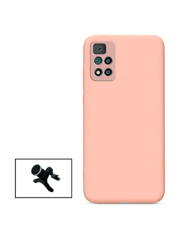 Kit Suporte Magnético Reforçado + Capa Silicone Líquido para Xiaomi Poco X4 Pro 5G - Rosa