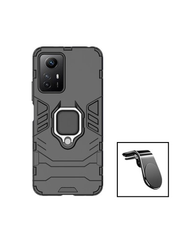 Kit Suporte Magnético L Safe Driving Carro + Capa 3X1 Military Defender para Xiaomi Redmi Note 12S - Preto