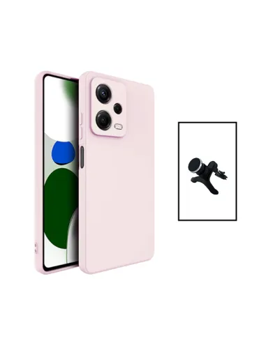 Kit Suporte Magnético Reforçado + Capa Silicone Líquido para Xiaomi Poco X5 - Rosa