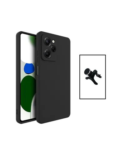 Kit Suporte Magnético Reforçado + Capa Silicone Líquido para Xiaomi Poco X5 Pro - Preto