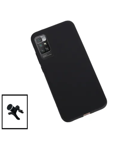 Kit Suporte Magnético Reforçado + Capa Silicone Líquido para Xiaomi Redmi 10 Prime 2022 - Preto