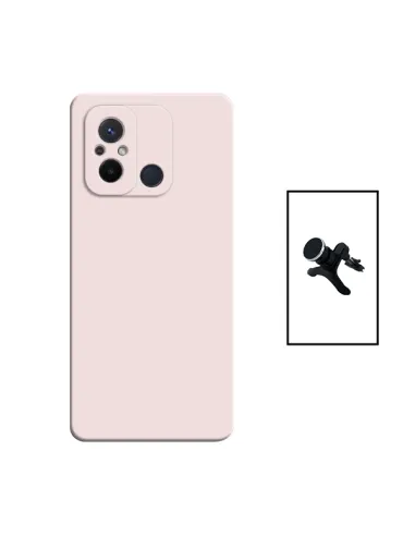 Kit Suporte Magnético Reforçado + Capa Silicone Líquido para Xiaomi Redmi 12C - Rosa