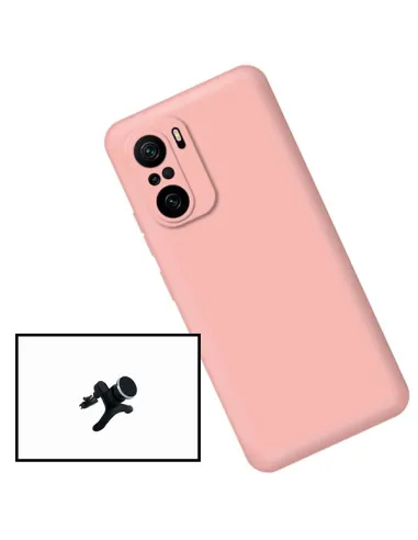 Kit Suporte Magnético Reforçado + Capa Silicone Líquido para Xiaomi Redmi Note 10 - Rosa