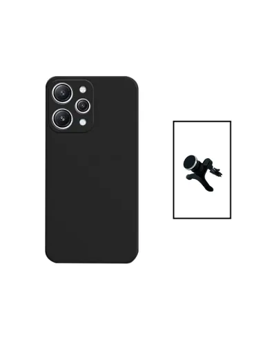 Kit Suporte Magnético Reforçado + Capa Silicone Líquido para Xiaomi Redmi Note 12R - Preto