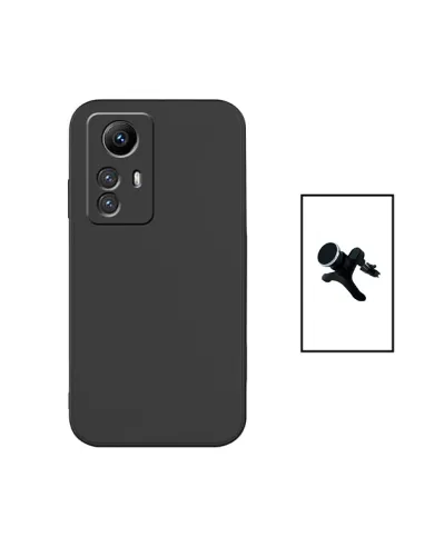 Kit Suporte Magnético Reforçado + Capa Silicone Líquido para Xiaomi Redmi Note 12S - Preto