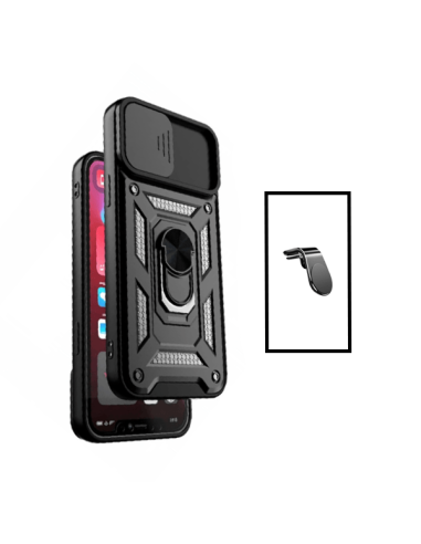 Kit Suporte Magnético L Safe Driving Carro + Capa Magnetic Military Defender Slide Window Anti-Impacto para Xiaomi Redmi Note 10