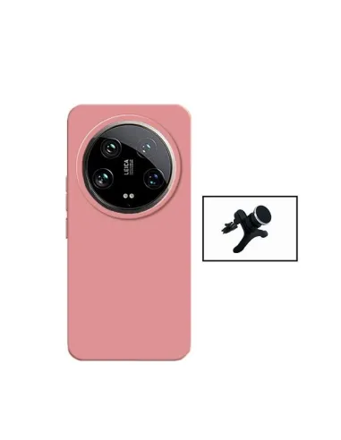 Kit Suporte Magnético Reforçado + Capa Silicone Líquido  para Xiaomi 14 Ultra - Rosa