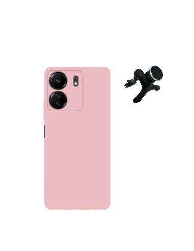 Kit Suporte Magnético Reforçado + Capa Silicone Líquido  para Xiaomi Redmi 13C - Rosa