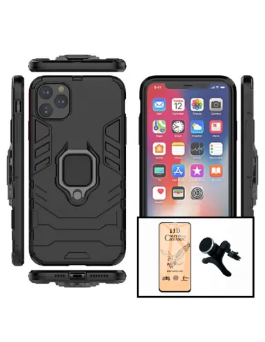 Kit Película CeramicGlass + Capa Military + Suporte Magnético Reforçado para Apple iPhone 14 - Preto