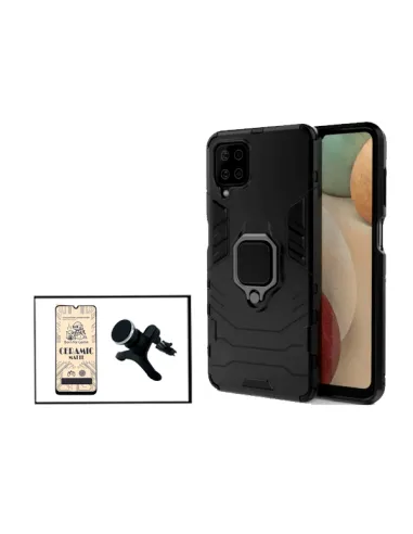 Kit Película CeramicGlass + Capa Military + Suporte Magnético Reforçado para Samsung Galaxy A12