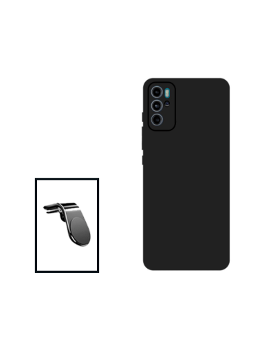 Kit Suporte Magnético L Safe Driving Carro + Capa Silicone Líquido para Motorola Moto G60S - Preto