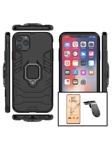 Kit Película CeramicGlass + Capa Military + Suporte Magnético L para iPhone 13