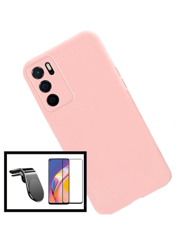 Kit Suporte Magnético L Safe Driving Carro + Capa Silicone Líquido para Oppo A16S - Rosa