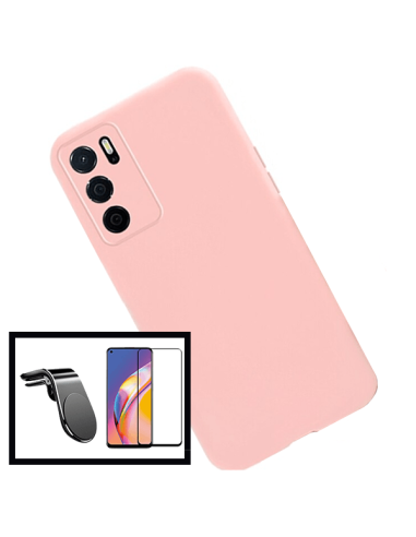 Kit Suporte Magnético L Safe Driving Carro + Capa Silicone Líquido para Oppo A54s - Rosa