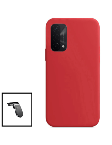 Kit Suporte Magnético L Safe Driving Carro + Capa Silicone Líquido para Oppo A93 5G - Vermelho