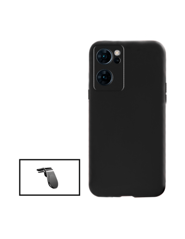 Kit Suporte Magnético L Safe Driving Carro + Capa Silicone Líquido para Oppo Find X5 Lite - Preto