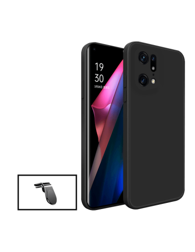 Kit Suporte Magnético L Safe Driving Carro + Capa Silicone Líquido para Oppo Find X5 Pro 5G - Preto