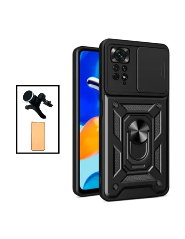 Kit Película CeramicGlass + Capa Magnetic Slide Window + Suporte Magnético Reforçado para Xiaomi Redmi Note 11 Pro - Preto