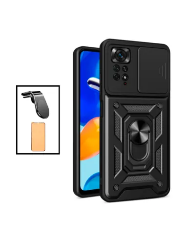 Kit Película CeramicGlass + Capa Magnetic Slide Window + Suporte Magnético L para Xiaomi Redmi Note 11 Pro - Preto