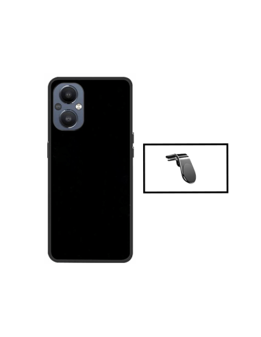 Kit Suporte Magnético L Safe Driving Carro + Capa Silicone Líquido para Oppo Reno7 Lite - Preto