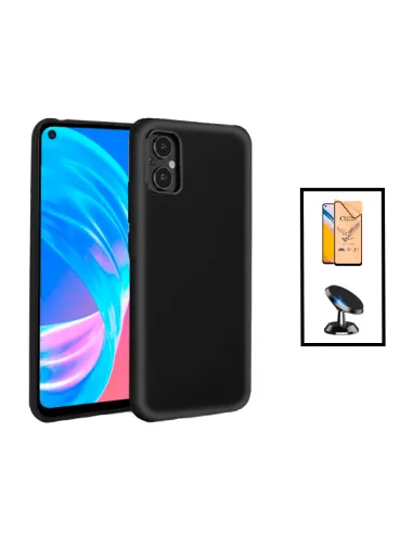 Kit Película CeramicGlass + Capa Silicone Líquido + Suporte Magnético para Oppo Reno8 Lite - Preto